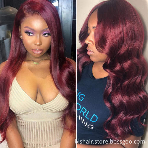 Wholesale Body Wave 99j Lace Hair Ornament Wig Real Human Hair 150% Density West Kiss Brazil 4x4 Closed Front Wig Hair for Women
